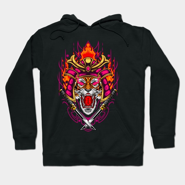 Fire Samurai Tiger 5 Hoodie by Harrisaputra